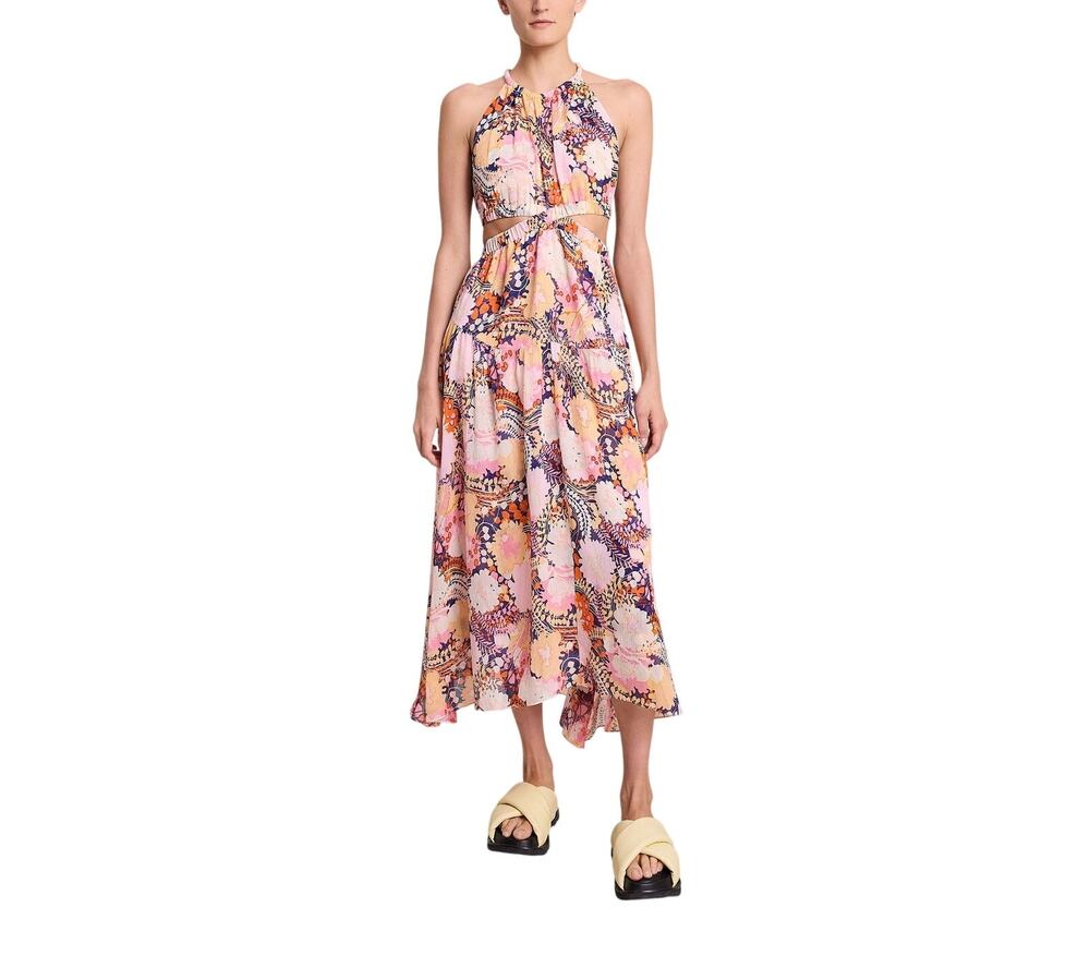 Alc Vibrant Multicolor Waverly Silk Midi Dress Size 4